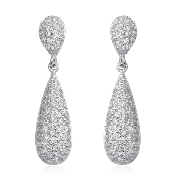 ELANZA Simulated Diamond (Rnd) Drop Dangle Earrings (with Push Back) in Rhodium Overlay Sterling Sil