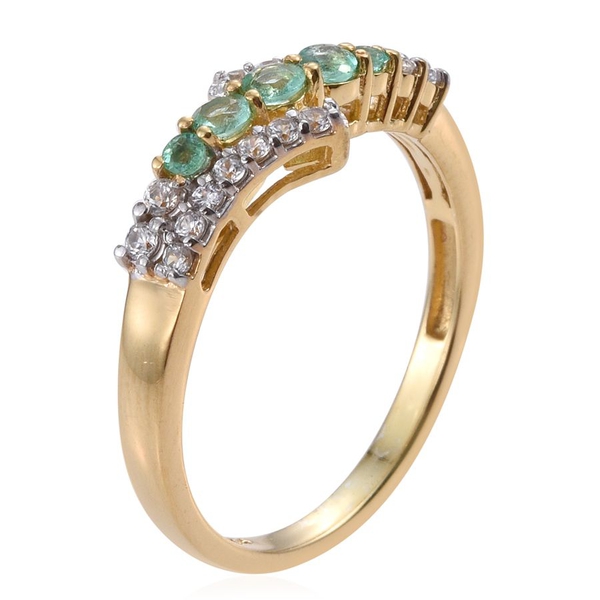 Boyaca Colombian Emerald (Rnd), Natural Cambodian Zircon Ring in 14K Gold Overlay Sterling Silver 0.750 Ct.