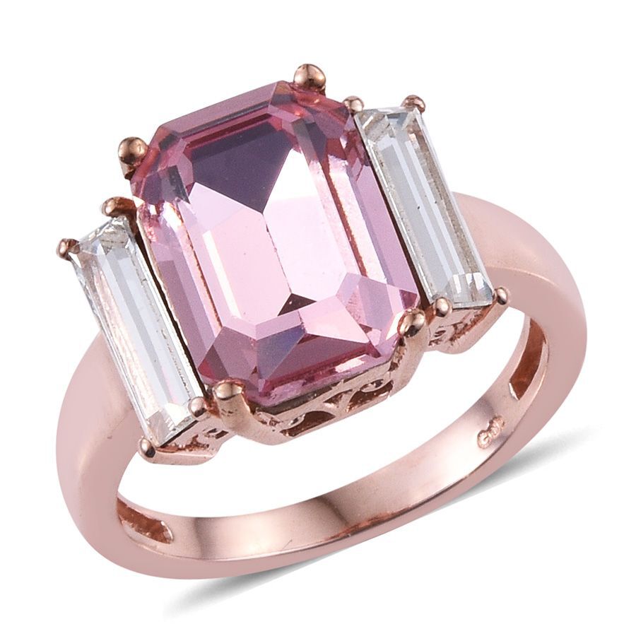 - Light Rose Crystal (Oct), White Crystal Ring in ION Plated Rose Gold Bond