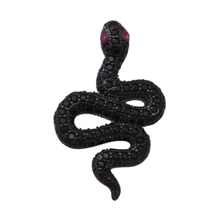 ELANZA Serpent Collection- Simulated Black Spinel and Simulated Ruby Serpent Pendant in Black Rhodiu