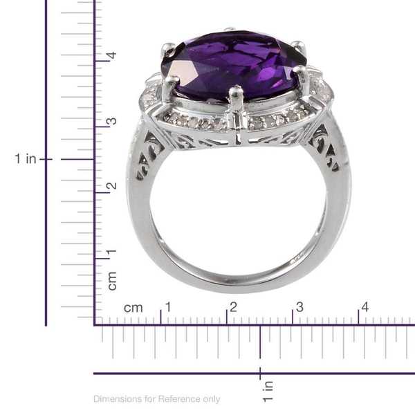 Lusaka Amethyst (Rnd 7.50 Ct), Diamond Ring in Platinum Overlay Sterling Silver 7.700 Ct.