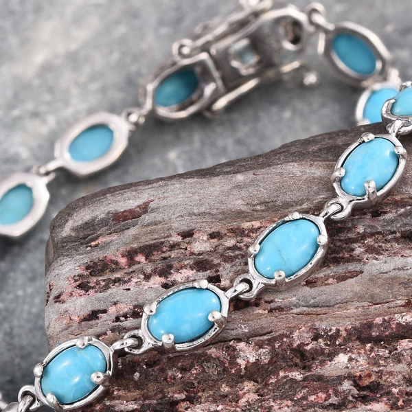 Arizona Sleeping Beauty Turquoise (Ovl) Bracelet (Size 7.5) in Platinum Overlay Sterling Silver 6.500 Ct.