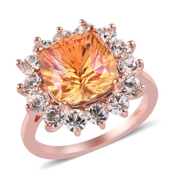 Lustro Stella  Astral Pink Crystal and White Crystal Ring in Rose Gold Overlay Sterling Silver