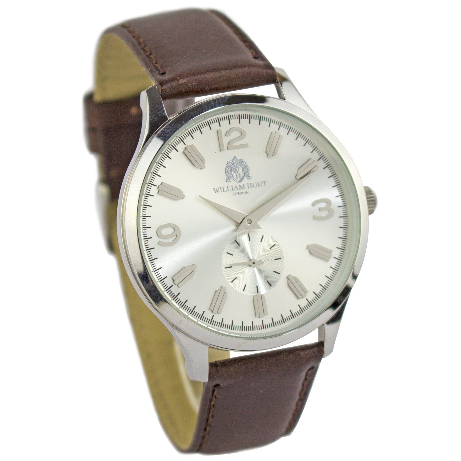 WILLIAM HUNT - DOWD SILVER Accurate Movt. 5ATM WR Watch with Brown Leather Strap