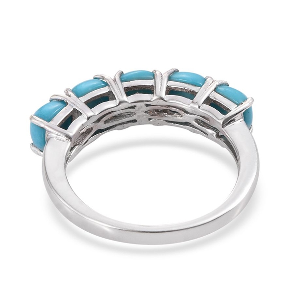 Arizona Sleeping Beauty Turquoise (Cush 5x5 mm) Five Stone Ring in Platinum Overlay Sterling Silver 2.50 Ct.