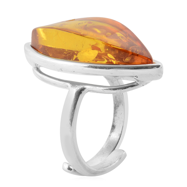 Baltic Amber (Rnd) Ring in Sterling Silver, Silver wt 6.00 Gms