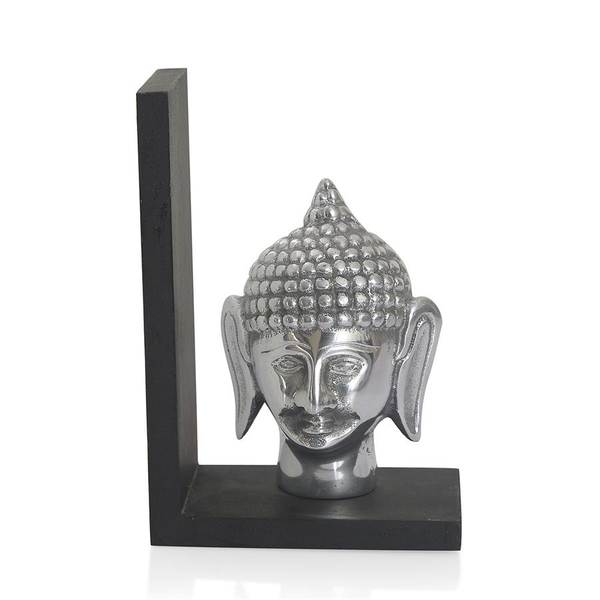 Home Decor - Lord Buddha Aluminium Bookend with Black Wooden Base