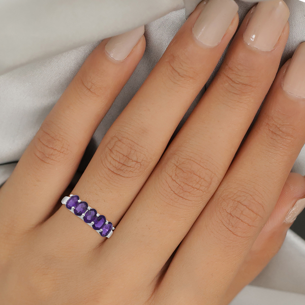Amethyst 5 Stone Ring in Sterling Silver 2.10 Ct.