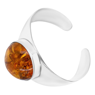 Baltic Amber Cuff Bangle (Size - 7.5) in Sterling Silver. Silver Wt 30.00 Gms