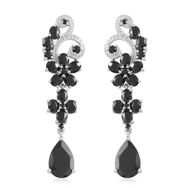 Boi Ploi Black Spinel (Pear and Ovl), White Sapphire Earrings (with Push Back) in Rhodium Overlay St
