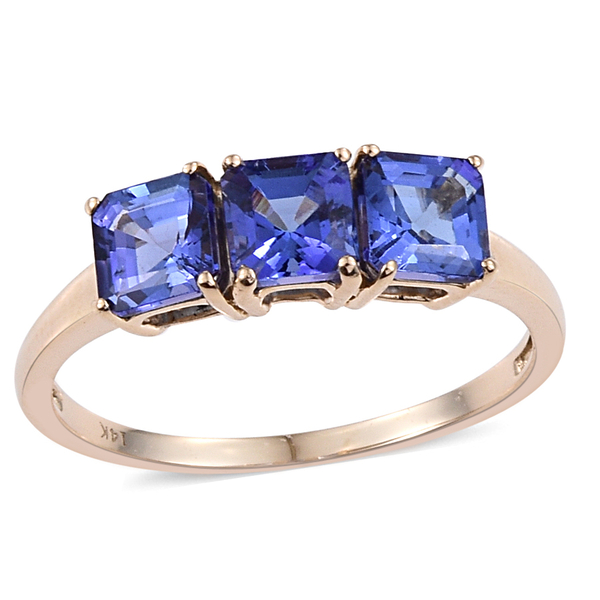 New York Collection 14K Y Gold Asscher Cut AAA Tanzanite Trilogy Ring 2.250 Ct.