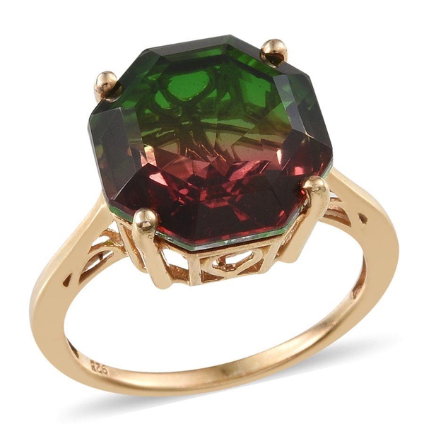 Tourmaline Colour Quartz (Octillion Cut) Solitaire Ring in 14K Gold Overlay Sterling Silver 8.500 Ct