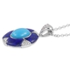 Arizona Sleeping Beauty Turquoise (Ovl 1.75 Ct),Lapis Lazuli and Natural White Cambodian Zircon Pendant with Chain in Rhodium Overlay Sterling Silver 3.700 Ct.