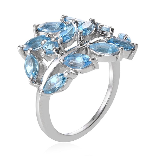 Electric Swiss Blue Topaz (Mrq) Ring in Platinum Overlay Sterling Silver 3.500 Ct.