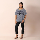 JOVIE Viscose Fret Pattern Short Sleeved Woven Print Top with Tassel (Size L / 16-18) - White & Navy