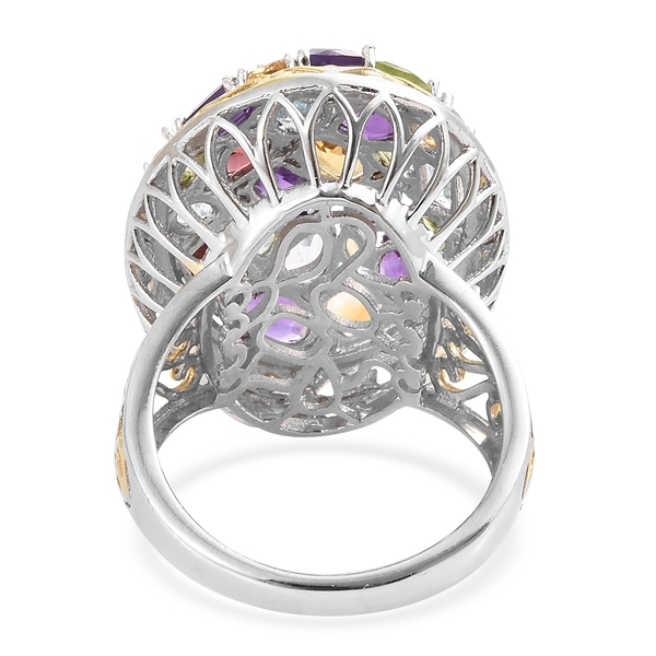 Amethyst (Cush), Sky Blue Topaz, Mozambique Garnet and Multi Gemstone Cluster Ring in Gold and Platinum Overlay Sterling Silver 7.500 Ct. Silver wt 8.50 Gms.