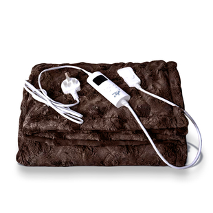 Electric Faux Fur Fleece Sherpa Throw with Detachable Connector (Size 160x130cm) -  Chocolate Brown