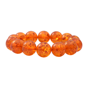 AAAA Natural Baltic Amber 14mm AIG Certified Stretchable Bracelet (Size 7.5) 125.00Cts.