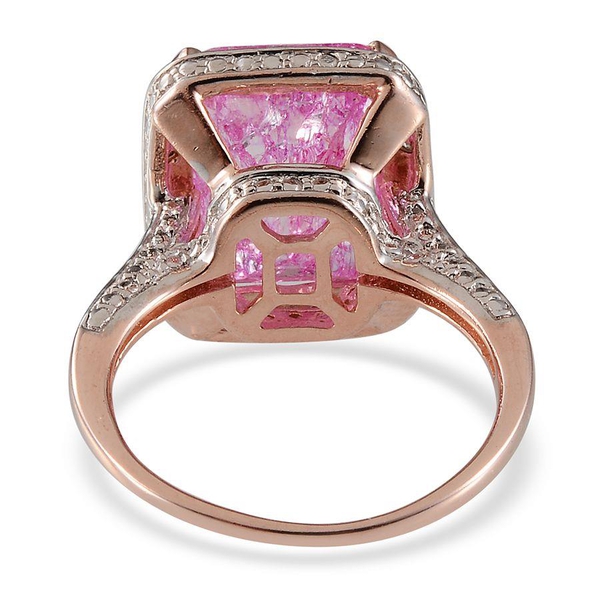 Pink Crackled Quartz (Oct 13.00 Ct), Diamond Ring in Rose Gold Overlay Sterling Silver 13.050 Ct.