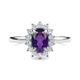 Amethyst and Natural Cambodian Zircon Ring in Platinum Overlay Sterling Silver 1.07 Ct.