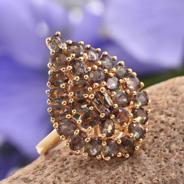Jenipapo Andalusite (Ovl) Cluster Ring in 14K Gold Overlay Sterling Silver 4.500 Ct. Silver wt 5.22 Gms.