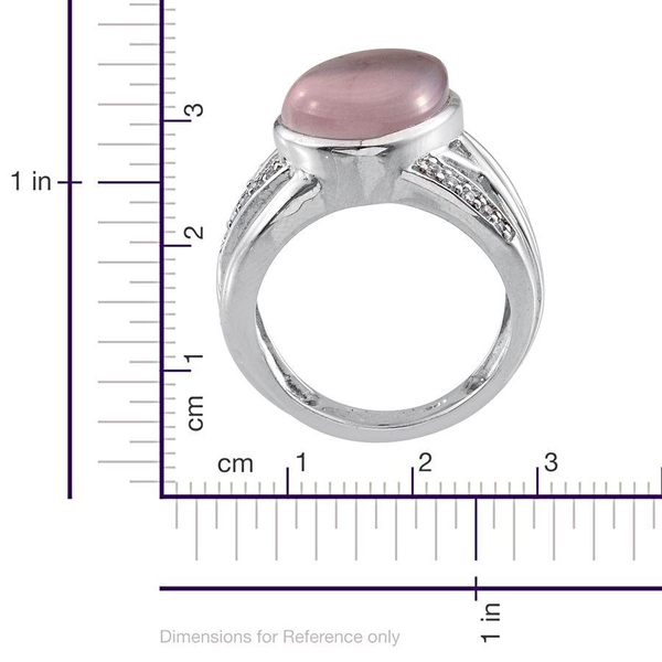 Rose Quartz (Pear 8.00 Ct), White Topaz Ring in Platinum Overlay Sterling Silver 8.500 Ct.