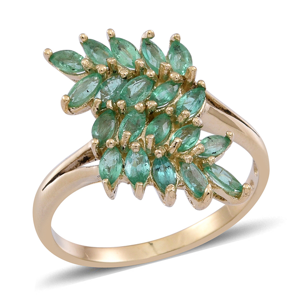 9K Y Gold AAA Kagem Zambian Emerald (Mrq) Leaves Crossover Ring 1.750 Ct.