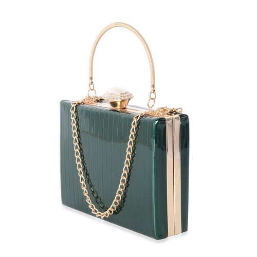 Boutique Collection High Glossed Vintage Style Green Clutch Bag with Removable Chain Shoulder ...
