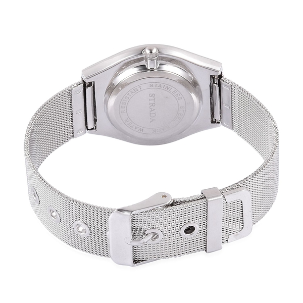 STRADA Japanese Movement White Dial Water Resistant Slim Watch in Silver Tone with Stainless Steel Back and Chain Strap