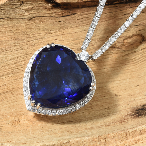 Minas Gerais Twilight Quartz (Hrt 65.00 Ct), Natural White Cambodian Zircon Necklace (Size 18 with 1.5 inch Extender) in Platinum Overlay Sterling Silver 82.750 Ct, Silver wt 29.82 Gms