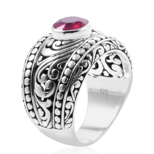 Royal Bali Collection African Ruby (Rnd 8mm) Ring in Sterling Silver 2.610 Ct, Silver wt 12.50 Gms.