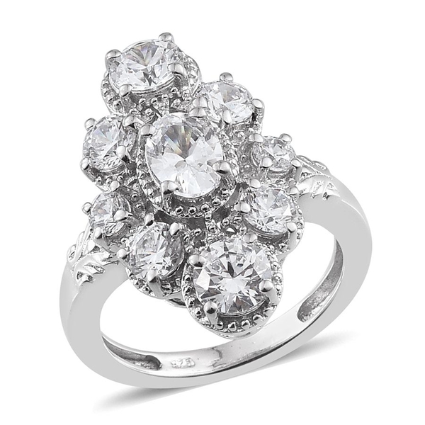 Lustro Stella - Platinum Overlay Sterling Silver (Ovl) Ring Made with Finest CZ