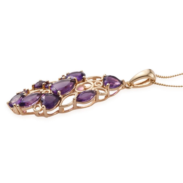 GP Amethyst (Rnd 0.65 Ct), Kanchanaburi Blue Sapphire Pendant With Chain in 14K Gold Overlay Sterling Silver 4.750 Ct.