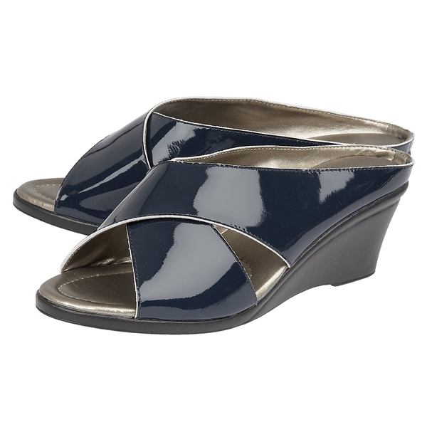 Lotus Patent Leather Trino Open-Toe Mule Sandals in Navy Colour