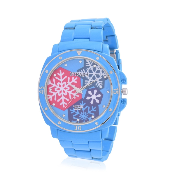STRADA Japanese Movement White Austrian Crystal Studded Blue Snowflake Dial Water Resistant Watch in