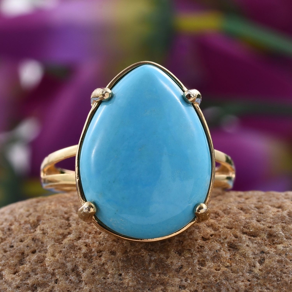 Rare Size Arizona Sleeping Beauty Turquoise (Pear) Ring in 14K Gold Overlay Sterling Silver 10.500 Ct.