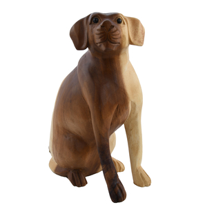 Bali Collection - Decorative Handcrafted Wooden Dog Sculpture (Size:32x19Cm) - Light Brown