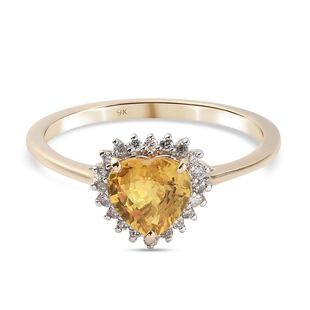 9K Yellow Gold AA Yellow Sapphire and Diamond Ring 1.02 Ct.
