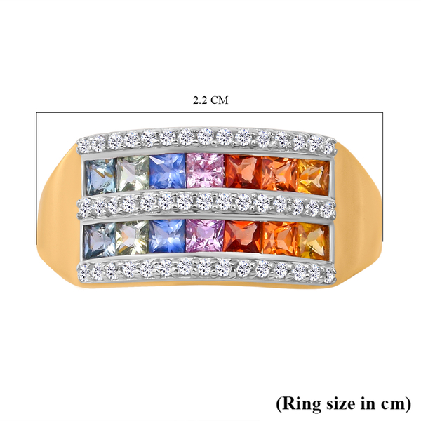 Rainbow Sapphire and Natural Cambodian Zircon Half Eternity Ring in Yellow Gold Overlay Sterling Silver 1.77 Ct.
