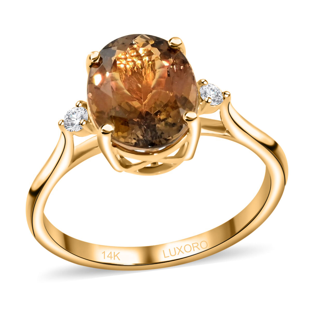 Certified  14K Yellow Gold AAA Natural Golden Tanzanite and I2 GH Diamond Ring