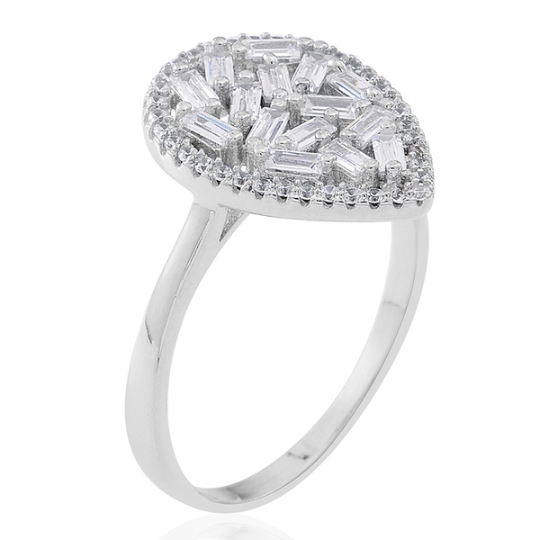ELANZA AAA Simulated White Diamond (Bgt) Ring in Rhodium Plated Sterling Silver