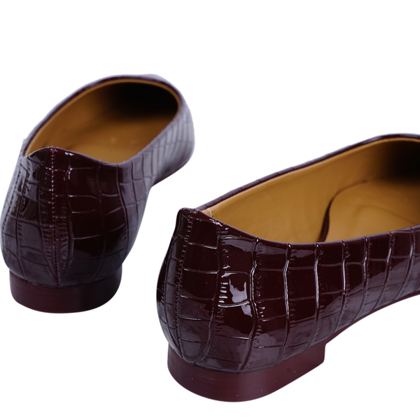 Inyati - VIOLET Croc Slip-On Flat Ballerinas (Size 4) - Chocolate Brown