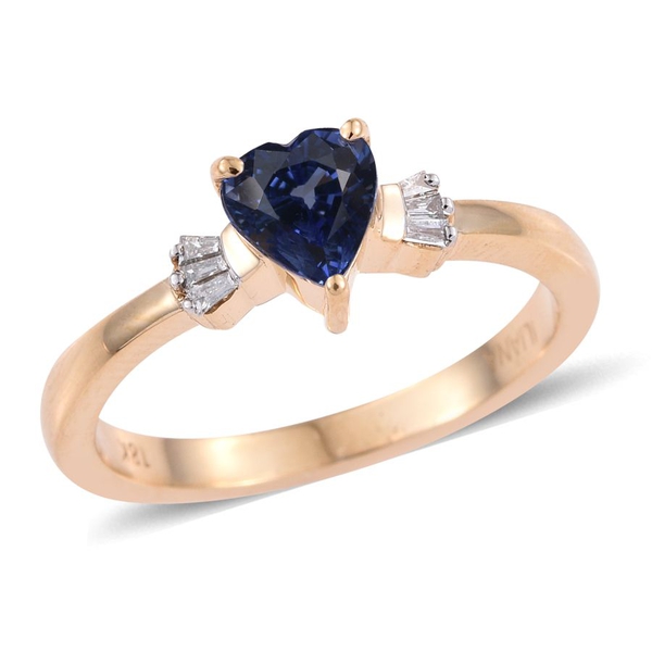 ILIANA 18K Yellow Gold 1 Carat Ceylon Blue Sapphire Heart, Diamond SI G-H Ring.