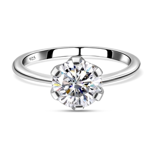 Vegas Close out - Moissanite (0.75 Cts) Solitaire Ring in Platinum Overlay Sterling Silver
