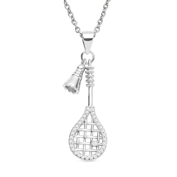 ELANZA Simulated Diamond Pendant with Stainless Steel Chain (Size 20) in Rhodium Overlay Sterling Si