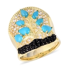 (Size K) 3.95 Ct White Zircon and Multi Gemstone Designer Ring (Size K) in Gold Plated Sterling Silver