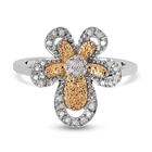 Diamond Floral Ring (Size L) in Platinum and Yellow Gold Overlay Sterling Silver