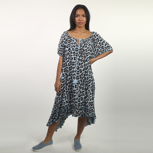 NOVA of London Leopard Print Frill Hem Dress in Light Blue and Black 