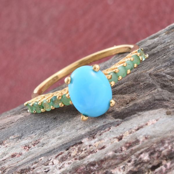 Arizona Sleeping Beauty Turquoise (Ovl 1.15 Ct), Brazilian Emerald Ring in 14K Gold Overlay Sterling Silver 1.500 Ct.