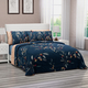 SERENITY NIGHT : 4 Piece Set Silk Quilt with Cotton Printed Cover 2 Pillow Cases Cushion Cover - Blue 